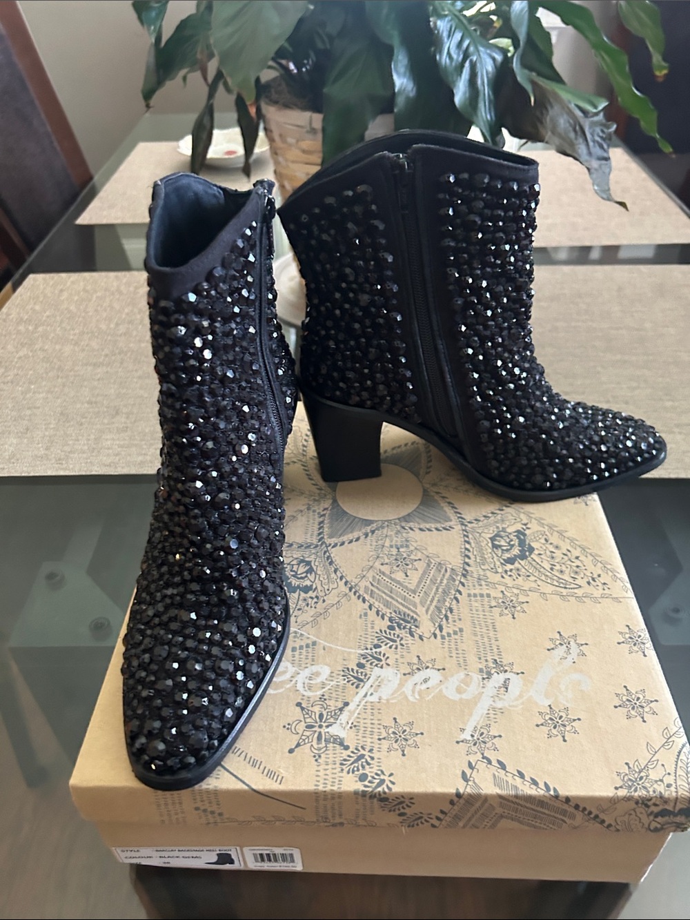 Free People Black Crystal Studded Ankle Booties